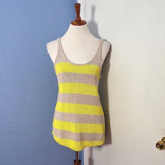 Loeffler Randall Medium Tank Sweater Yellow Gray Striped - Picture 1 of 4